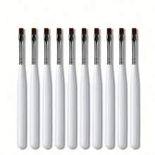 Set de 10 pinceles de arte para uñas - Punta plana, pinceles para pintura y dibujo de gel UV, mango blanco, sin olor - Pinceles profesionales para extensiones de uñas y construcción de gel para diseño de arte de uñas