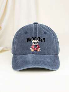 1pc Cartoon Brooklyn Bear Pattern Printed Adjustable Breathable Baseball Cap, Unisex Vintage Summer Hat, Sun Protection, Suitable For Travel, Sports And Daily Wear - Multicolor - View 3