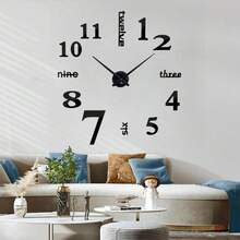 16 英寸/36 英寸/47 英寸现代设计大挂钟 3D/2D DIY 石英钟时尚手表亚克力镜面贴纸客厅家居装饰钟表镜面数字贴纸适用于客厅办公室装饰礼物 - 黑色 - 查看 2