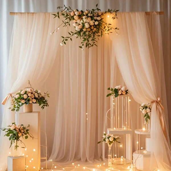 1 peça/2 peças de tecido para cortina de arco de casamento, decoração de malha para cortina de arco de casamento, cortina de gaze transparente para cenário de casamento, para decoração de teto de cerimônia, recepção, dia dos namorados, festa de aniversário (vários tamanhos)