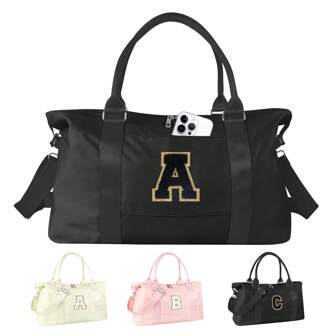 首字母旅行行李袋、健身包、行李袋、个性化周末旅行袋、过夜包、朋友婚礼女友生日礼物、送给女性的礼物、送给少女的礼物、伴娘礼物、学生开学手提包（黑色）学校包、学校配件、学校用品