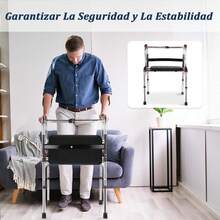 Andadera para Adulto Mayor con Asiento Cómodo, Andadera Fija Ortopedica para Adulto, Plegable Andadera Ortopédica para Rehabilitación, Altura Ajustable, Soporta 150 kg - Negro - Ver 3