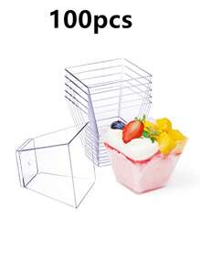 12/25/50/100 pièces Coupes à dessert en plastique transparent, petites coupes carrées en plastique transparent pour gelée, convient pour les fêtes, les mousses, les crèmes-desserts, les desserts, les mini-gâteaux glacés (réutilisables)