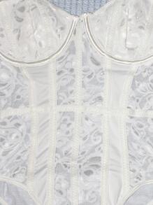 1pc Solid Color Sheer Contrast Lace Sleeveless Fitted Revealing Sexy Camisole Camisole Top