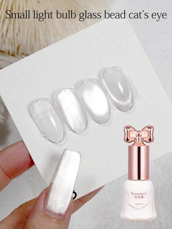 SHANGFEIYA 10ml Small Bulb Glass Bead Cat Eye Gel Nail Polish Flash White Not Playing Spar Magnetic Cat Eye Gel Nail Polish White Nails Summer Nails