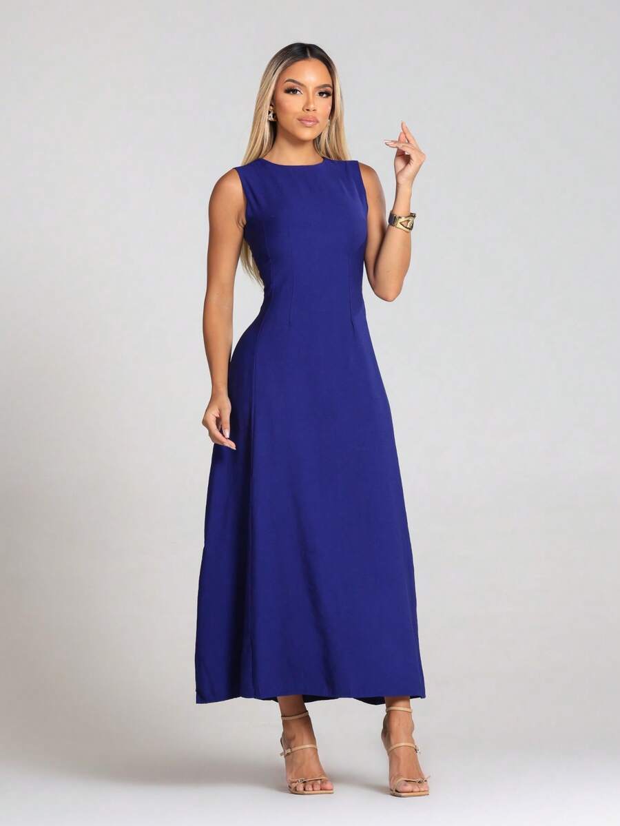 Women's Marrente Party Dress Long Prom Dress With Round NecklineWedding Event Dress, Party Dress, Wedding Guest Dress, Non-Ironing Party Dress S M L - 藏蓝色 - 查看 1