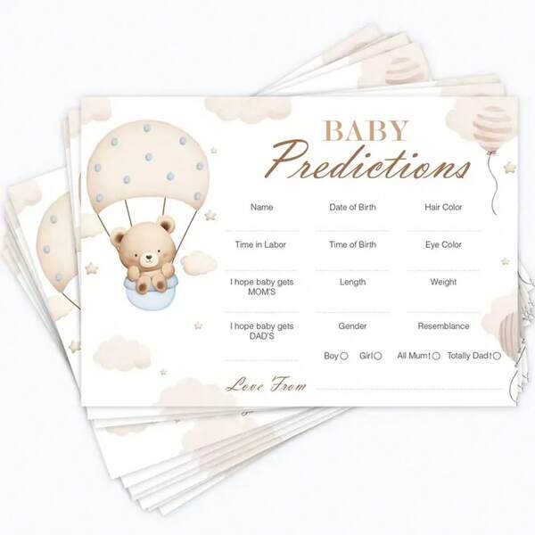 10/25/50 Pcs Christening Prediction Cards For Babies - Cute Panda & Teddy Balloon Design, Gender Neutral, Perfect For Baby Celebration, Christening Party, Baby Shower Games