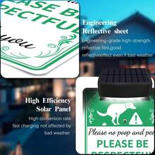 PLEASE NO POOP AND PEE Sign Solar-Powered, Rechargeable LED Illuminated Aluminum Sign With Stake, Reflective Outside Sign Light Up For Houses - Green - View 8