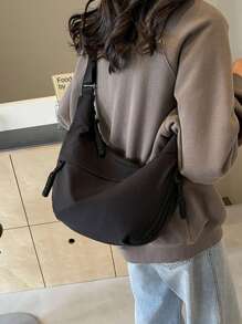 lulu kewen Fashionable Color Nylon Waterproof Shoulder Bag With Simple & Casual College Style, Wide Strap, Multiple Zipper Design Suitable For Students, Shopping, Daily Use, Shoulder Bag For School, Street & Japanese Bag For Women