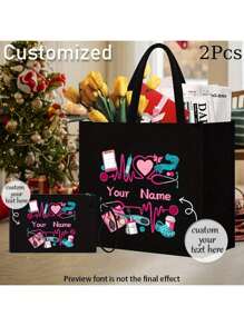 Custom Nurses-Themed 2pcs Tote & Makeup Bag Set - Lightweight, Durable Fabric With Fixed Shoulder Strap For Shopping, Travel & Beach