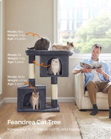 Feandrea Cat Tree, 101 Cm Cat Tower, XL, Cat Condo For Extra Large Cats Up To 20 Kg, Large Cat Perch, 2 Cat Caves, Scratching Post, Smoky Grey - 深灰色 - 查看 1