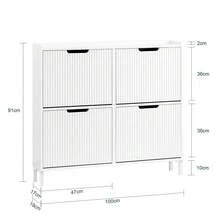 SoBuy Shoe Rack With 4 Flaps, Slim Shoe Cabinet, Shoe Rack With 4 Shelves, Shoe Chest Of Drawers, Shoe Storage, White, W X H X D Approx. 100 X 91 X 19 Cm FSR177-L-W - White - View 3