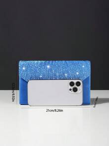 Women's Fashionable Versatile Elegant Rhinestone Decor Evening Clutch Bag, Shoulder Bag With Chain - Royal Blue - View 4