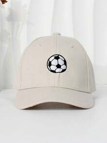 2pcs Children's Casual Baseball Cap, Embroidered Soccer & Solid Color Sun Ion Hat For Boys & Girls - Black + Beige (football Embroidery) - View 2