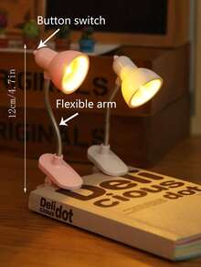 1pc Mini Plastic Led Book Light With Battery ,Battery Operated Reading Light With Clamp,Eye Protection Adjustable Arm Book Reading Lamp At Night,Mini Book Lamp With Clip,Light For Reading - Yellow - View 7