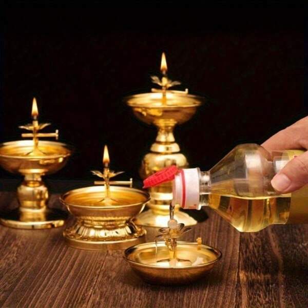 1PC Dimmable Lamp Holder Alloy Oil Lamp Dish Cooking Oil Lamp Butter Lamp Home Worship Ever-Burning Lamps For Indoor Use