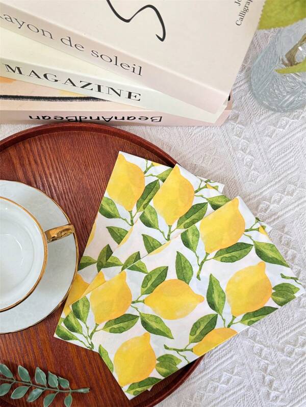 16pcs/Set Disposable Large Lemon Pattern Printed Dinner Napkins 13x15.7inch For Restaurant Dessert Shop Party Tableware Decoration