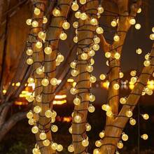 1 pieza Luces de cadena de bolas de cristal solares, resistentes al agua IP65 para uso en exteriores, luces de burbuja LED para decoración de jardín, con 8 modos, 20/50/100 leds, perfectas para acampar, decoración de tienda de campaña y ambiente acogedor de dormitorio, luces de cadena solares para jardín exterior, fiesta, Halloween, Navidad, Pascua, iluminación para acampar.