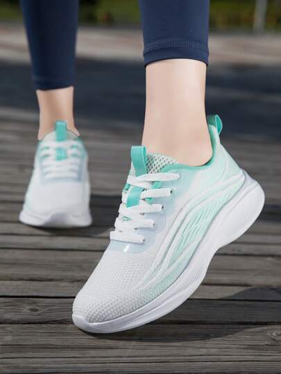 Zapatillas de running de mujer con cordones multicolor, zapatos casuales transpirables de punto, zapatos de ocio para exteriores