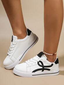 Women's New Spring/Autumn White Casual Sneakers, Versatile Sports Running Shoes, Non-Slip Flat Shoes, Walking Outdoor Shoes - Black - View 3