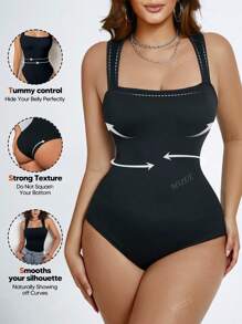 Women's Bodysuits Sexy Ribbed Strappy Square Neck Sleeveless Tummy Control Tank Tops Bodysuits