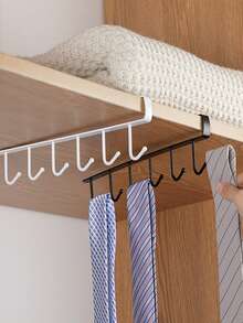 1pc Kitchen 6 Hooks Storage Rack, Fits For Shelves To Organize Clothes, Cups, Wine Glasses - White - View 7