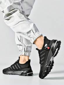 Plus Size Men's Casual Breathable Sports Running Shoes, Outdoor Fashion Solid Color Light-Weight Training Sneakers