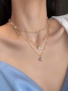 1pc Women's Simple Dual Layered Gold Metal Necklace, Suitable For Casual Wear All Year Round - Gold - View 5