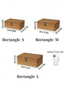 1 pieza Cesta de almacenamiento rectangular y cuadrada tejida con tapa, adecuada para salas de estar, dormitorios, baños, cocinas y fiestas festivas