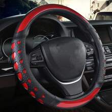 1 Stück stilvoller Kunstleder Lenkradabdeckung mit Herzmustern in Rot und Schwarz - passend für alle Autos, ganzjährig, Sport-Innen-Zubehör, süß, Kraftfahrzeug Innen-Bedarf