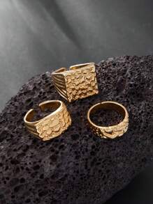 5pcs Minimalist Geometric Liquid Metal Rings Set, Adjustable Fashionable Punk Jewelry For Men