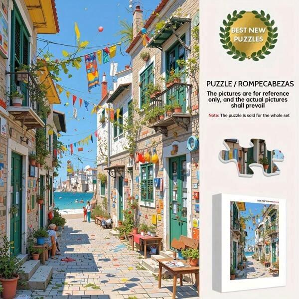 300/500/1000 Stücke Puzzle "Bunte Küstenstadt", großes Puzzle, Material: Karton, dick, haltbar, nahtlos, intelligenzfördernd, geeignet als Heimdekoration, Denkaufgabe, Geschenk, Familien-Interaktionsspiel, DIY Erwachsenenpuzzle, Geburtstags-/Feiertagsgeschenk