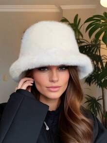 Outdoor Casual Series, Solid Color Bucket Hat, Faux Fur Hat, Outdoor Preferred Hat - Multicolor - View 3