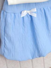 2pcs/Set Girls Round Neck Lace Trim Floral Print Sleeveless Tank Top + Bowknot Lantern Shorts Outfit, Summer