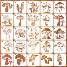 25 Pack 3 Inch Mushrooms Stencils Template, Reusable Boho Mushroom Moon Flowers Stencils For Painting On Wood, Canvas, Tile, Scrapbook, Fabric Decorations DIY Craft