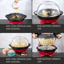 Yabano Popcorn Maker Machine, 5L Electric Stirring Popcorn Popper With Nonstick Plate & Quick-Heat Technology, Cool Touch Handles, Healthy Low-Fat Snack, 800W UK Plug For Home Movie Nights - Ver 5