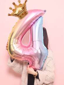 1pc 32-Inch Foil Gradient Number Crown Shape Balloon, Birthday Party Decoration, Baby Shower, Wedding Anniversary, Theme Party Decoration, Children's Birthday Decor Balloon