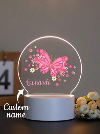 1pc Custom Name Creative Gift Pink Butterfly And Flowers Send To Boys Girls Or Friends 3D Light Illusion LED Night Light Warm Light Birthday Gift Gift Decoration Desk Lamp Night Light For Anniversaries, For Valentine's Day, For Mother's Day, For Children's Day, For Birthdays, For Father's Day, For Graduation, For Weddings, For Housewarming Home, Office, Dining Room, Living Room, Bedroom, Tea Room, Valentine Day, Valentine Day Decor Gifts,Slow Summer Living,Customized Crafts,Vintage,Christmas Gift Supplies