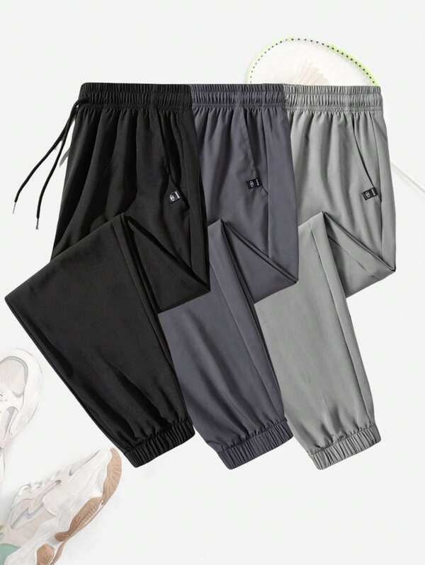 1pc Men Fitness Boyfriend Style Men Drawstring Waist Flap Pocket Side Sports Pants