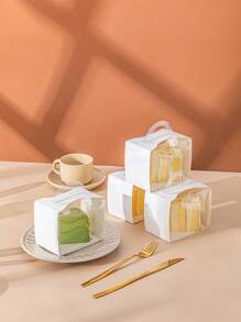 5pcs/Set White Transparent Window Cake Boxes With Base, Two Shapes Available, Material, Suitable For Cake Shops, Dessert Shops, Household Use, Gift Packaging, Great Cake Packaging Box (No Stickers Included)