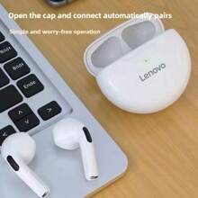 Lenovo سماعات أذن لينوفو التي تعمل بتقنية البلوتوث اللاسلكية HT38 قطعة واحدة، سماعات رياضية مع صوت عالي الجودة وجودة باس، مقاومة للعرق، خفيفة الوزن وملائمة بشكل مريح للرجال والنساء، فكرة هدية، باللونين الأبيض والأسود، هدية مناسبة للأعياد