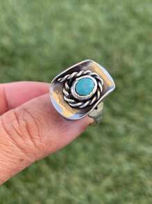 1 Unique Turquoise Ring With Retro Style Gold Metal Women's Ring, Suitable For Daily Matching Of Party Themed Activities