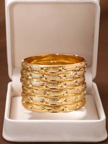 1/3/6 件 24K 镀金手工雕刻星形手镯，适合女性日常佩戴和送礼，不含礼盒 - 金色 - 查看 2