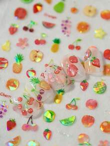 1 件浮雕夏季水果美甲贴纸装饰橙子、柠檬、草莓、葡萄、蓝莓、西瓜等图形美甲元素贴花，适合女士和小女孩 DIY