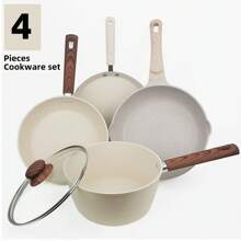 ABKOK 1pc/2pcs/3pcs/4pcs/7pcs/12pcs/15pcs Aluminium Pot Set 7.4inch Stockpot With Lid 8.3inch Wide Mouth Frying Pan 9.8inch Frying Pan Silicone Three Pieces Set Spatula Spatula Spoon Wooden Handle Suitable For Kitchen Cooking, Frying And Cooking .Multi-Piece Cookware Bundles & Single Pots Sold Separately - Mix & Match For Your Kitchen Needs