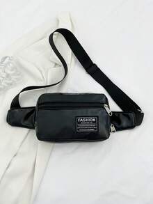 Simple Solid Color PU Sporty Casual Men's Chest Bag, Versatile Phone Pouch & Coin Purse - Black - View 3