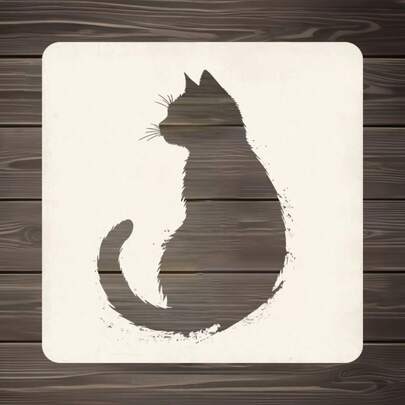 Cute Cat Silhouette Stencil For DIY Crafts, Textiles, Clothing, Bags And Furniture - Reusable Plastic Art Spray Paint Guide, Card Making Template,Back To School,School Supplies