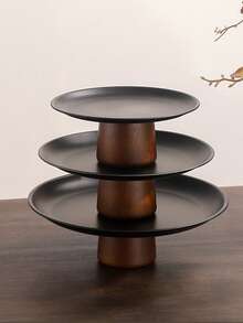 1 件黑色不锈钢高腿托盘、水果和甜点架，带木质底座 - 优雅蛋糕架，适合家庭厨房、餐厅、派对、婚礼 - 彩色 - 查看 1