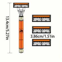 Men's Beard Trimmer, Three-Layer Yellow Blade Shaver, Anti Slip Handle, Replacement Blade, Men's Shaving Tool, Black Yellow Shaver Blade - Orange - View 5