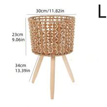 1 Piece Of Nordic-Style Floor-Standing Solid Wood Flower Rack With Hand-Wovenleaves. It's A Bamboo-Woven Storage Rack Suitable For The Living Room (Placed Beside The Sofa), And Can Be Used On The Balcony For Green Radish Flower Pots Or As A Flower Rack For Seedling Pots In The Office.